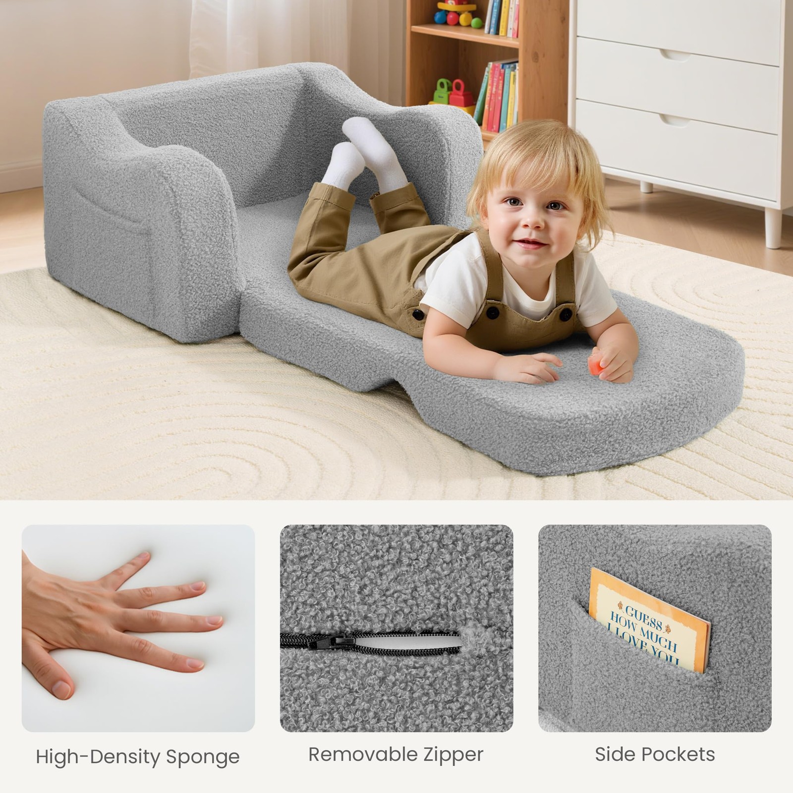 Comfy Toddler Chair & Kids, 2-in-1 Soft Couch Fold Out for Kids, Toddler Chai...