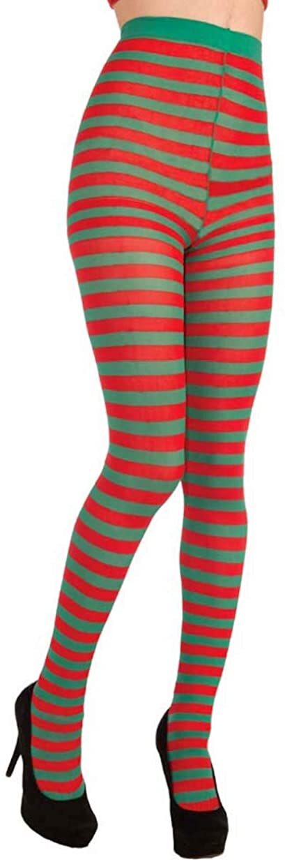 Elf Tights Red Green Striped Stockings Nylons One Sz Christmas Holiday Pageant