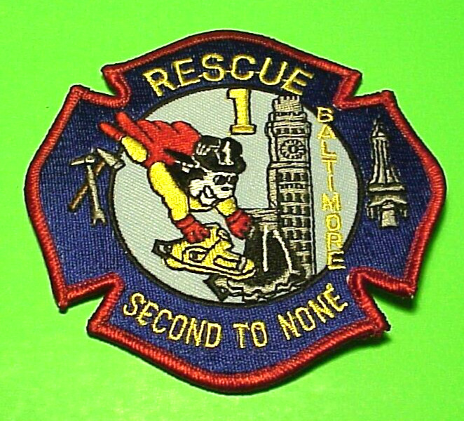 BALTIMORE  MARYLAND  RESCUE 1  ( SECOND TO NONE )  3 7/8"  FIRE DEPT  PATCH