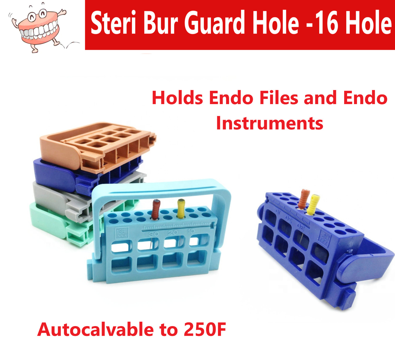 Dental Endo File Holder, Holds 16 K-Files & Endo Instruments, Endo Guard Block