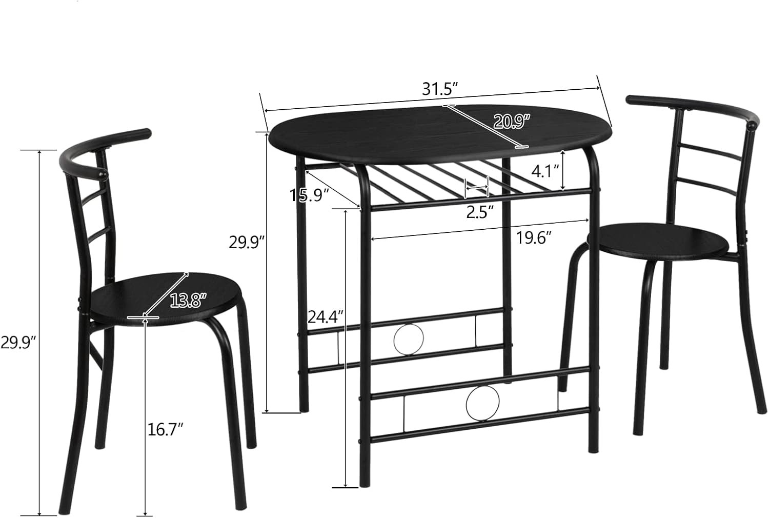 3 Piece Dining Set Small Kitchen Table Set for 2 Breakfast Table Set