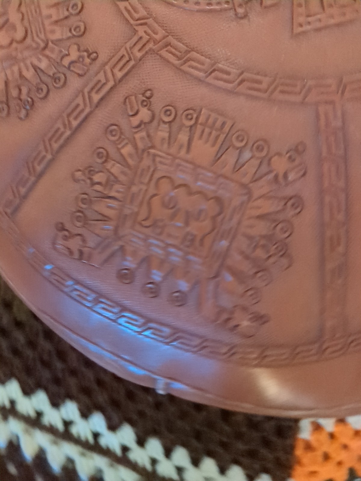 Carved Leather Peruvian Embossed Ottoman Large 10x20"" Incan Peruvian Pattern