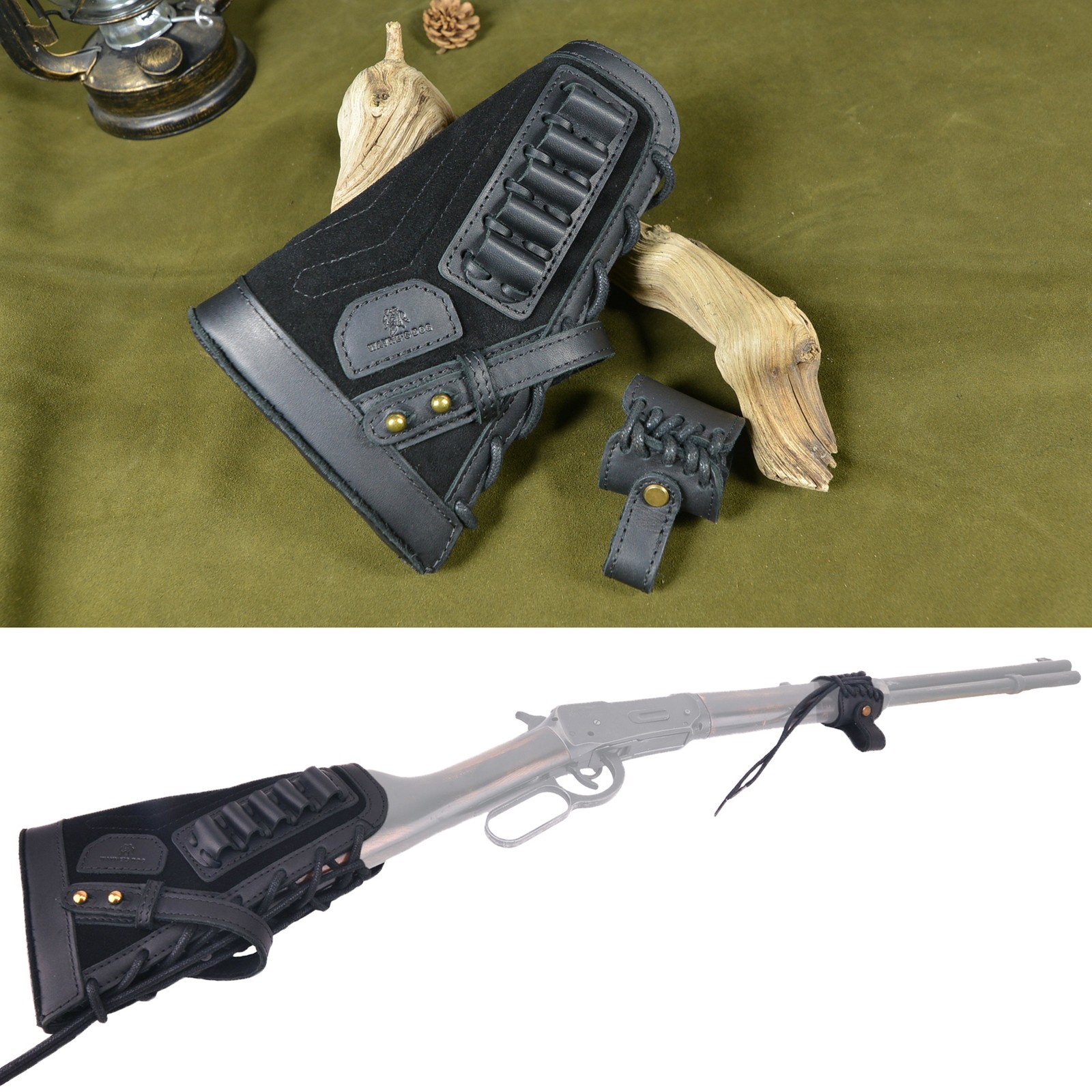 Leather Gun Buttstock with Sling Barrel Mount No Drill Needed .30-30 .357