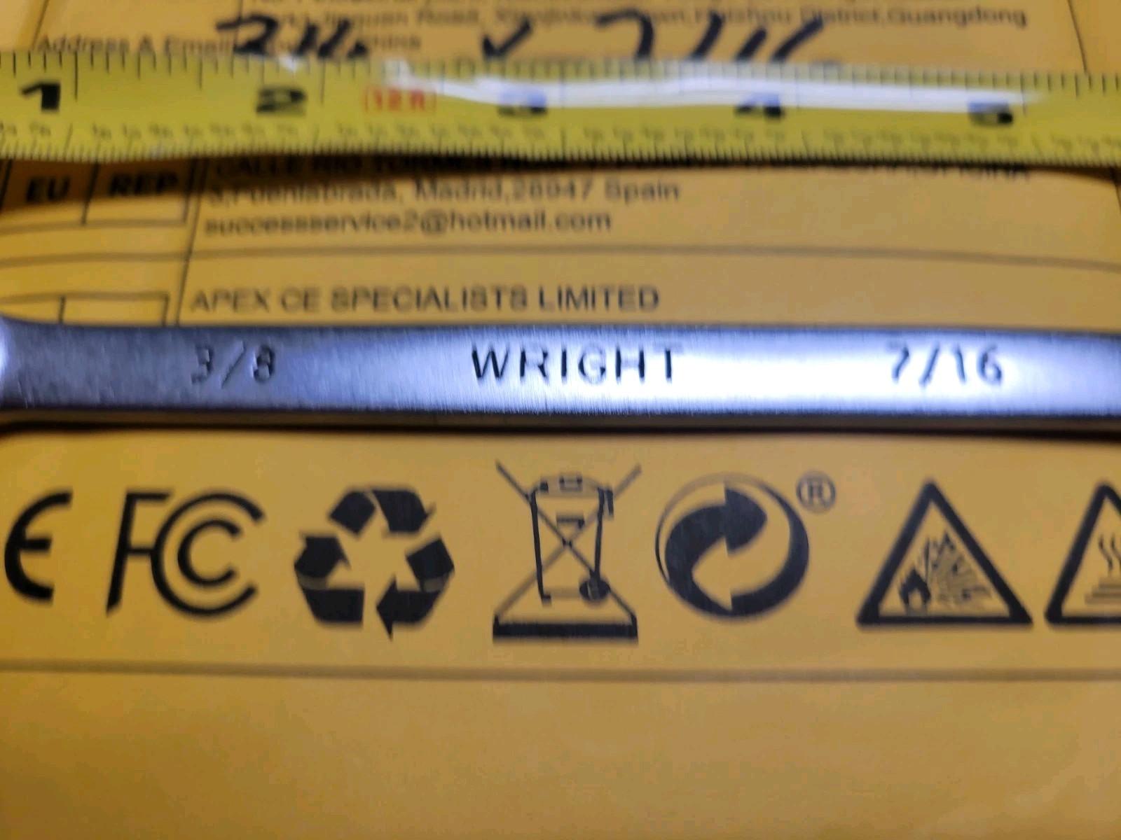 Wright # 1614 3/8" X 7/16" Flare Nut Wrenches 6 Pt. NICE
