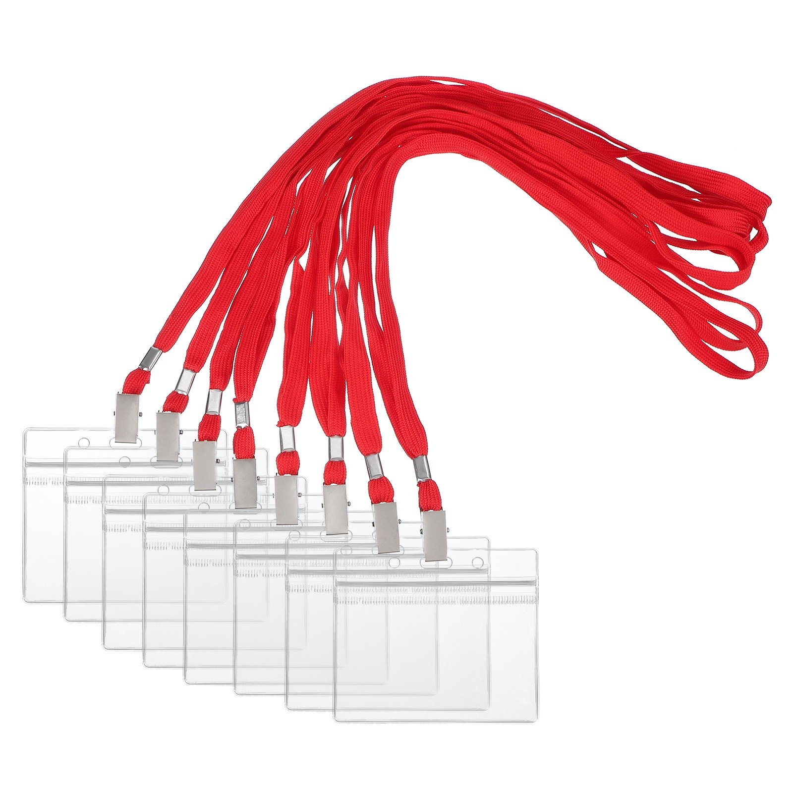 30 Set Name Tag Holders with Lanyard for Office, Red(4x2 Inch)