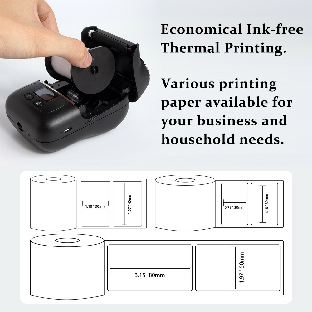 Phomemo M110 Pocket Thermal Printer Mobile Bluetooth Label Maker + 3 Rolls Paper