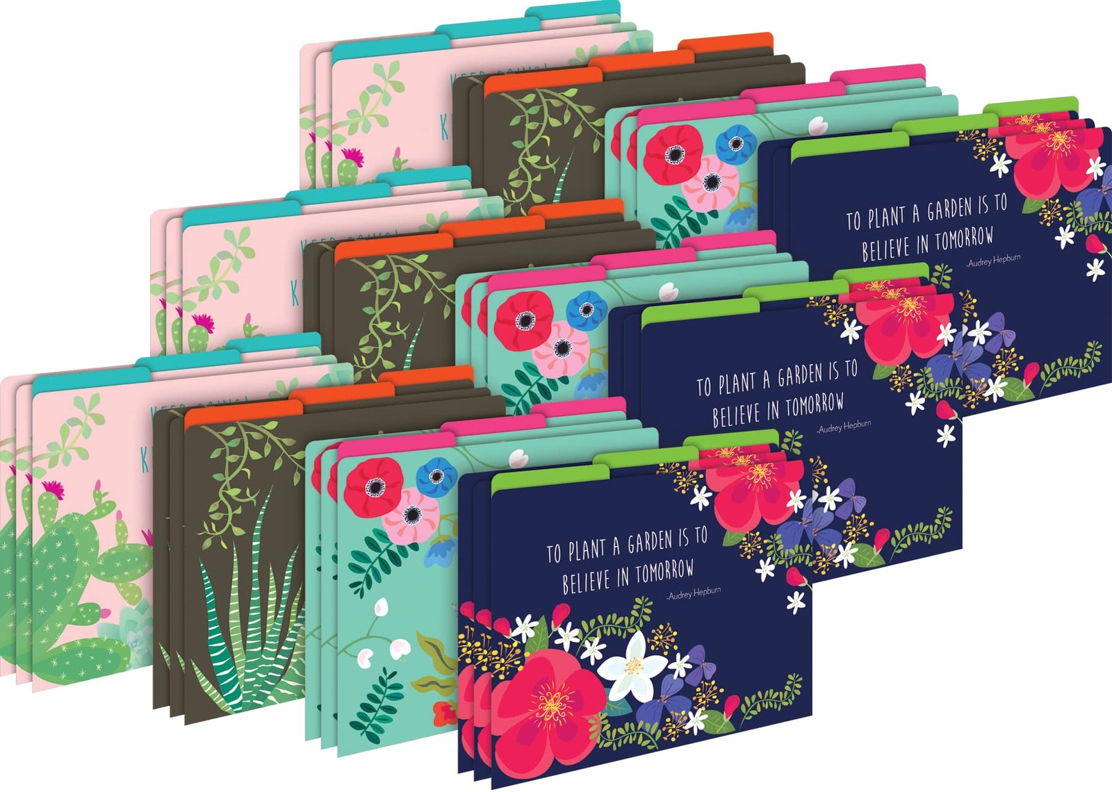 36 PCS Petals Prickles Letter Size File Folders 1/3 Cut Tabs Reversible 4371
