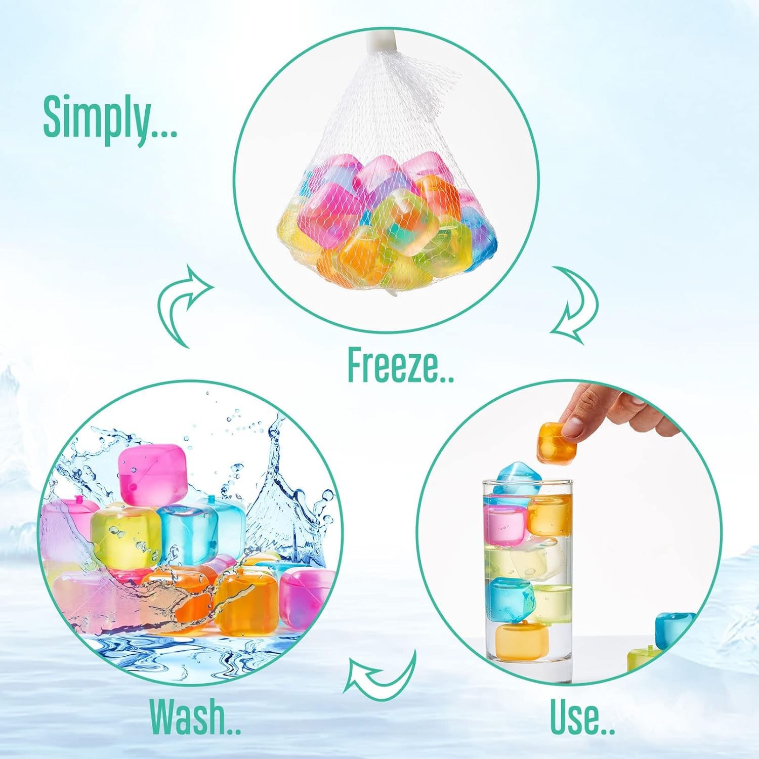 60Pcs Reusable Ice Cubes - Colorful Plastic, Non-Diluting Square Cubes for Dr