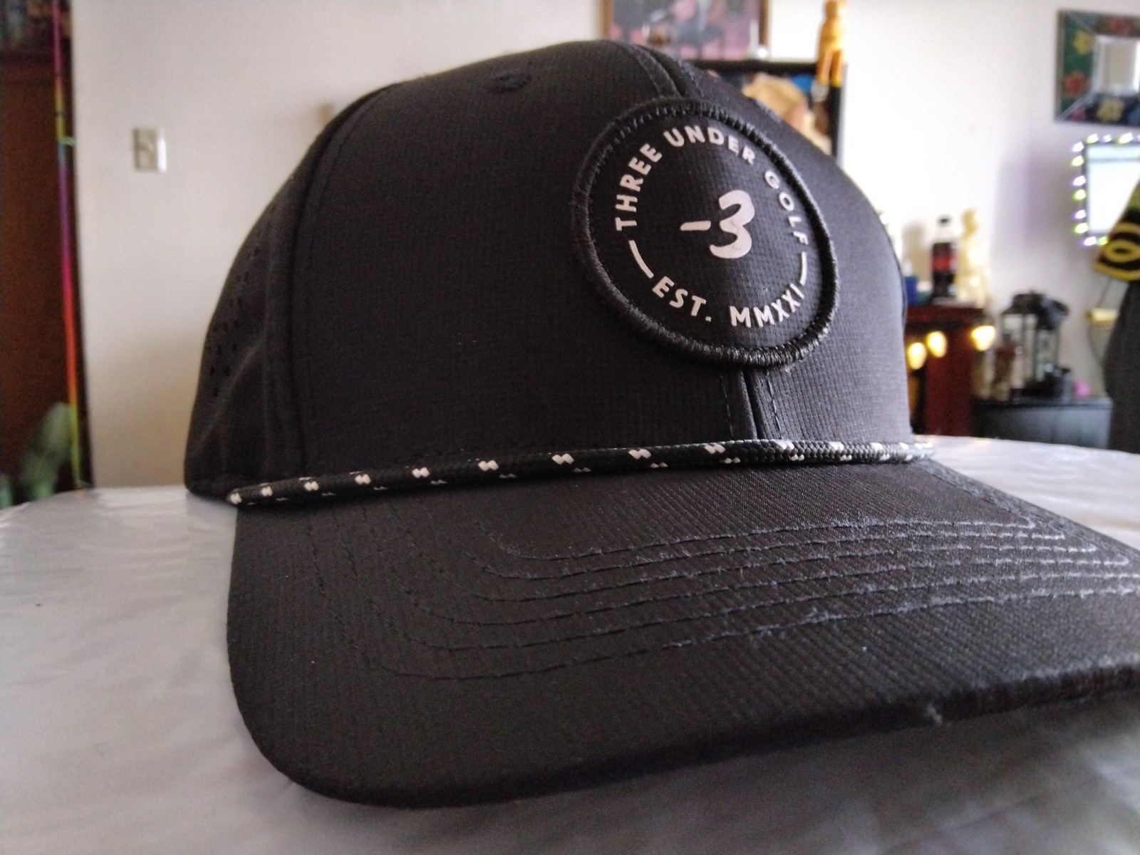 Three Under Golf Vented Cap - Est. MMXXI - Black & White Snap Back - Adjustable
