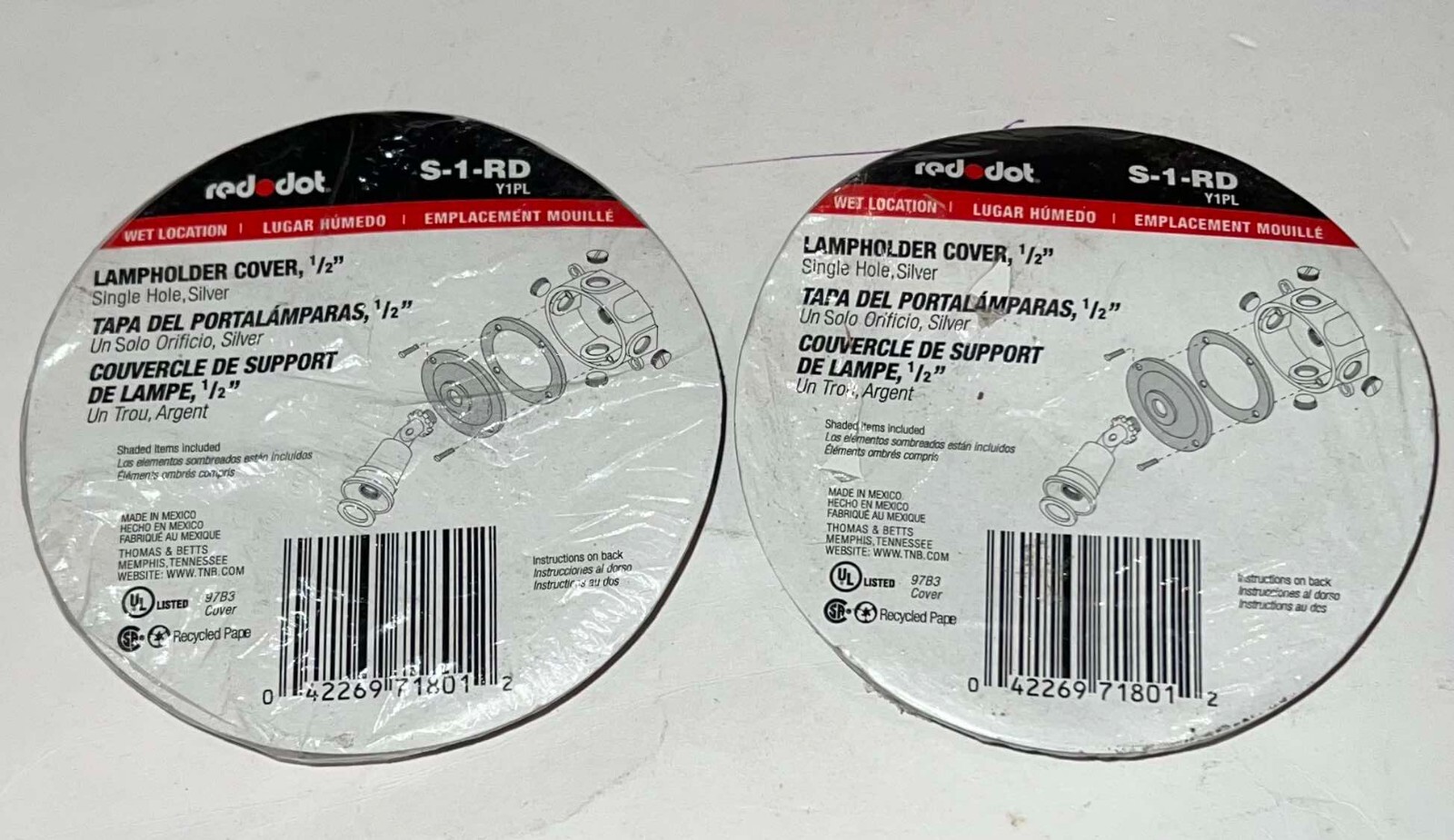 THOMAS  & BETTS RED DOT S 1 RD Lampholder Cover 1/2" Single Hole Silver LOT OF 2