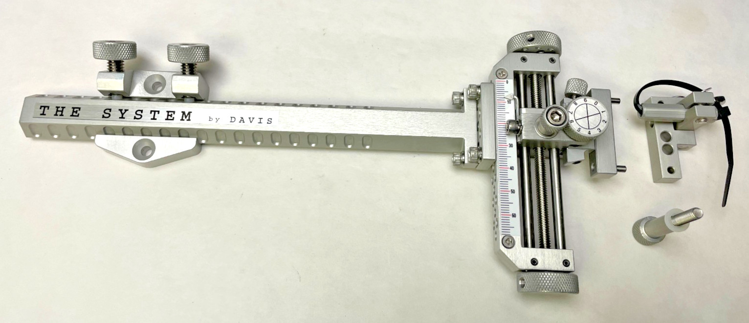 4" DAVIS TARGET SIGHT- Double knob mount-8.5" Ext -Silver/Silver knobs-(15% OFF)