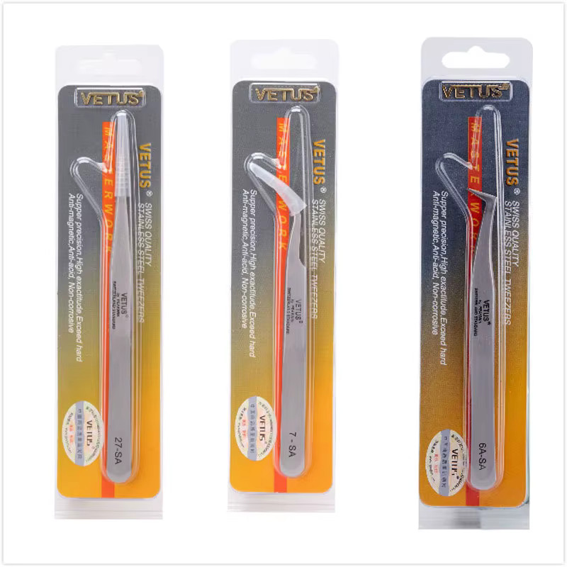 VETUS 6A-SA Stainless Steel Eyelash Tweezers 3D 6D Volume Extension Fan