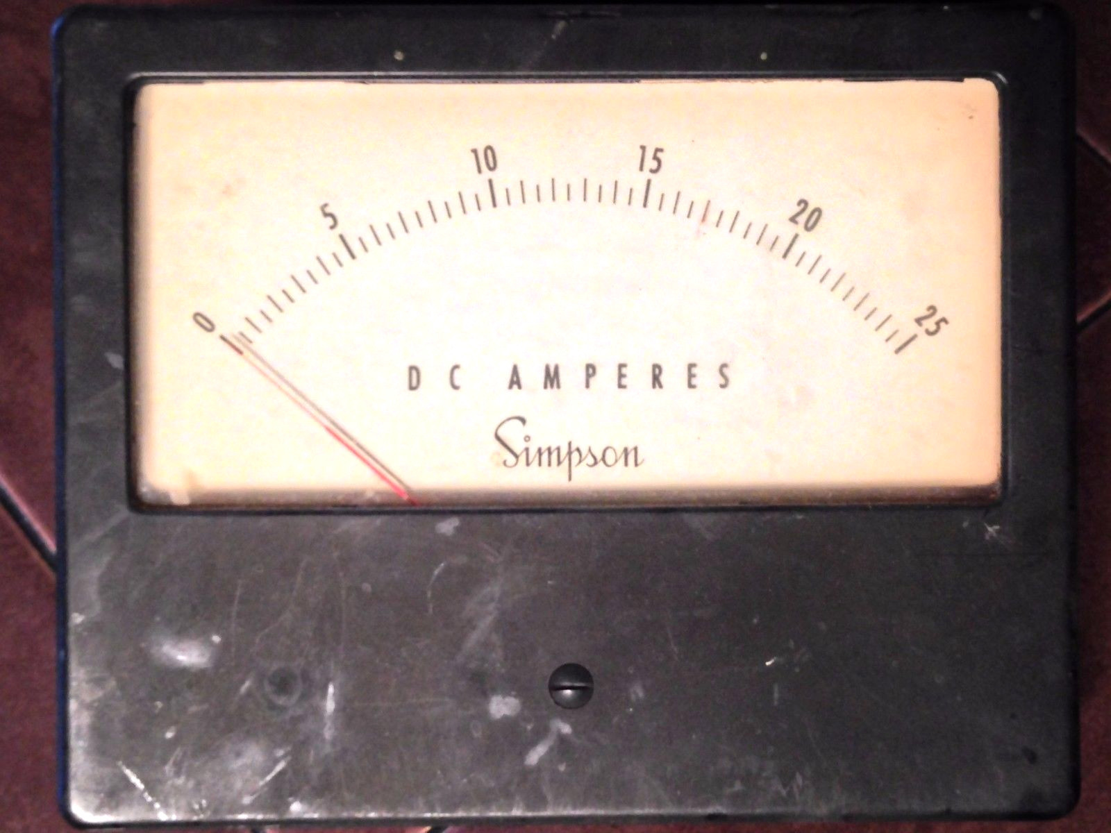 Simpson 0-25 DC Amperes Ammeter 5.75" x 3.5"