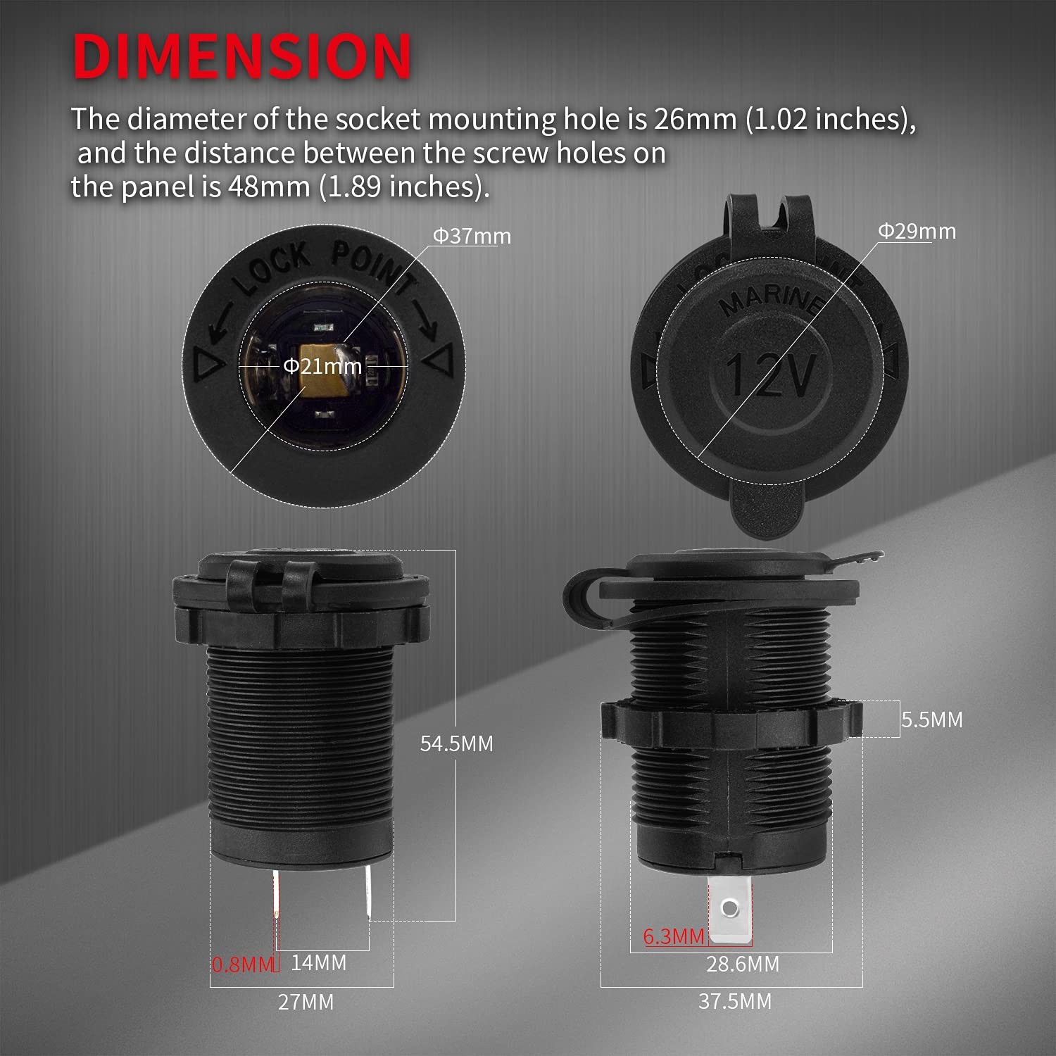 DaierTek 12V Cigarette Lighter Socket Replacement Female Connector DC No LED