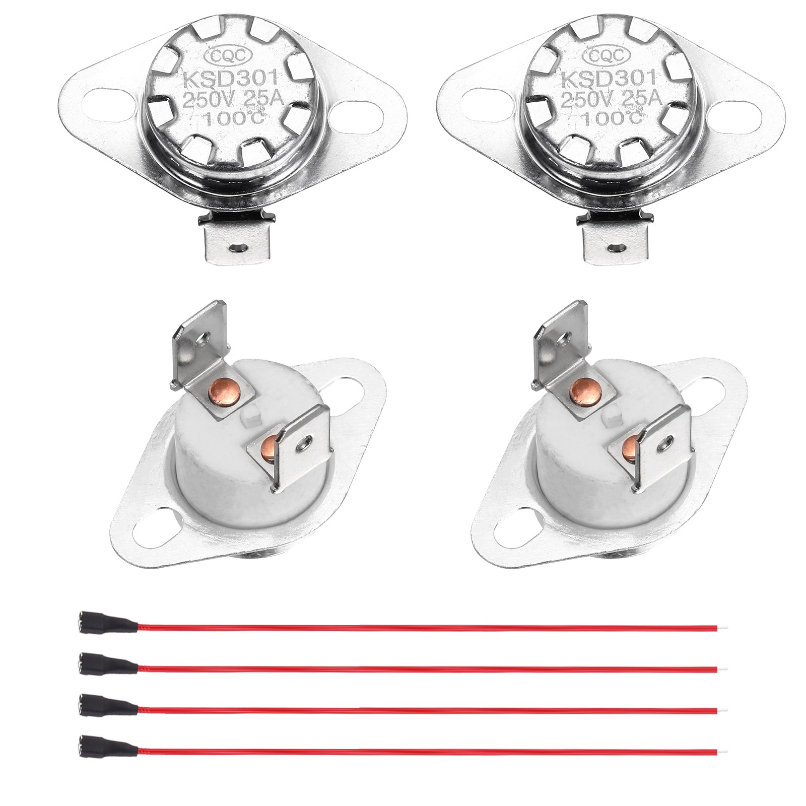 2 Pcs KSD301 Thermostat 100°C/212°F 25A N.C with Terminal Wire