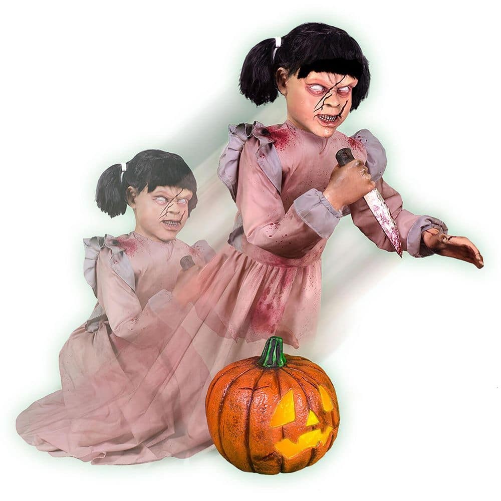 Lunging Pumpkin Carver Zombie Girl 3.2 ft. Jack O'Lantern Halloween Animatronic