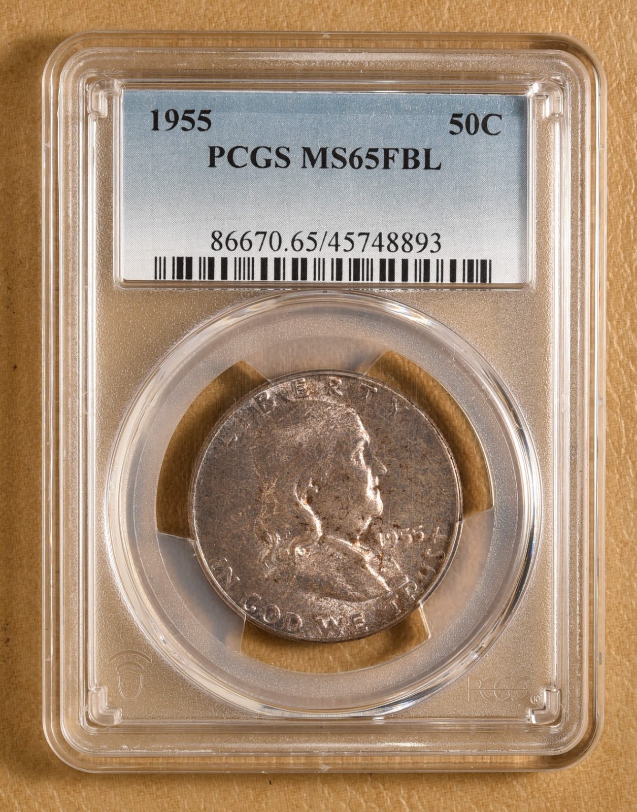 1955 P Franklin Silver Half Dollar PCGS MS65FBL