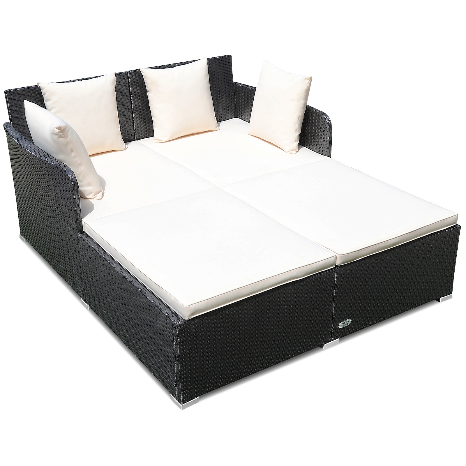 Patiojoy Patio Rattan Daybed with 4 Pillows Cushioned Sofa for Outdoor Biege