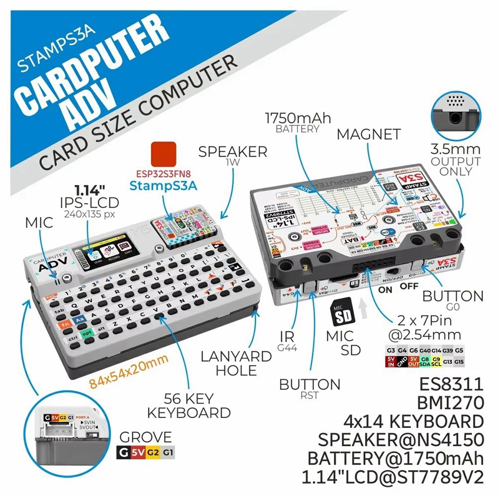 Cardputer Adv Version Portable Computer M5StampS3A Development Kit 12433