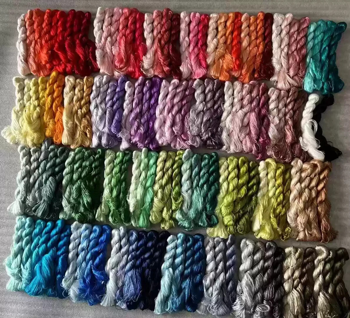 155Colors 100%mulberry silk,hand-dyed velvet flowers Twistless silk floss/thread