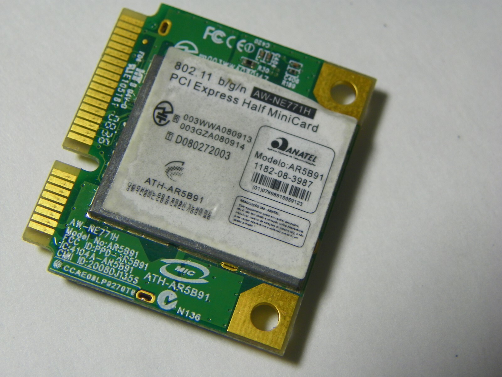 Atheros AR5B91 802.11n draft 2. Wireless LAN PCIe Half Minicard AW-NE771H
