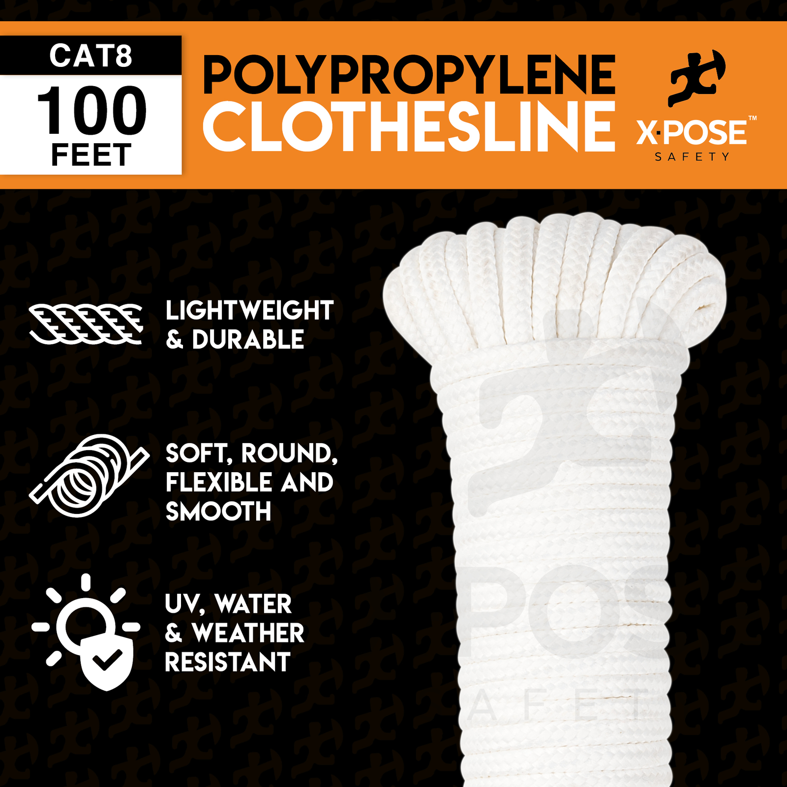 Diamond Braided Clothesline Rope - 100 Ft Rope - Polypropylene Rope