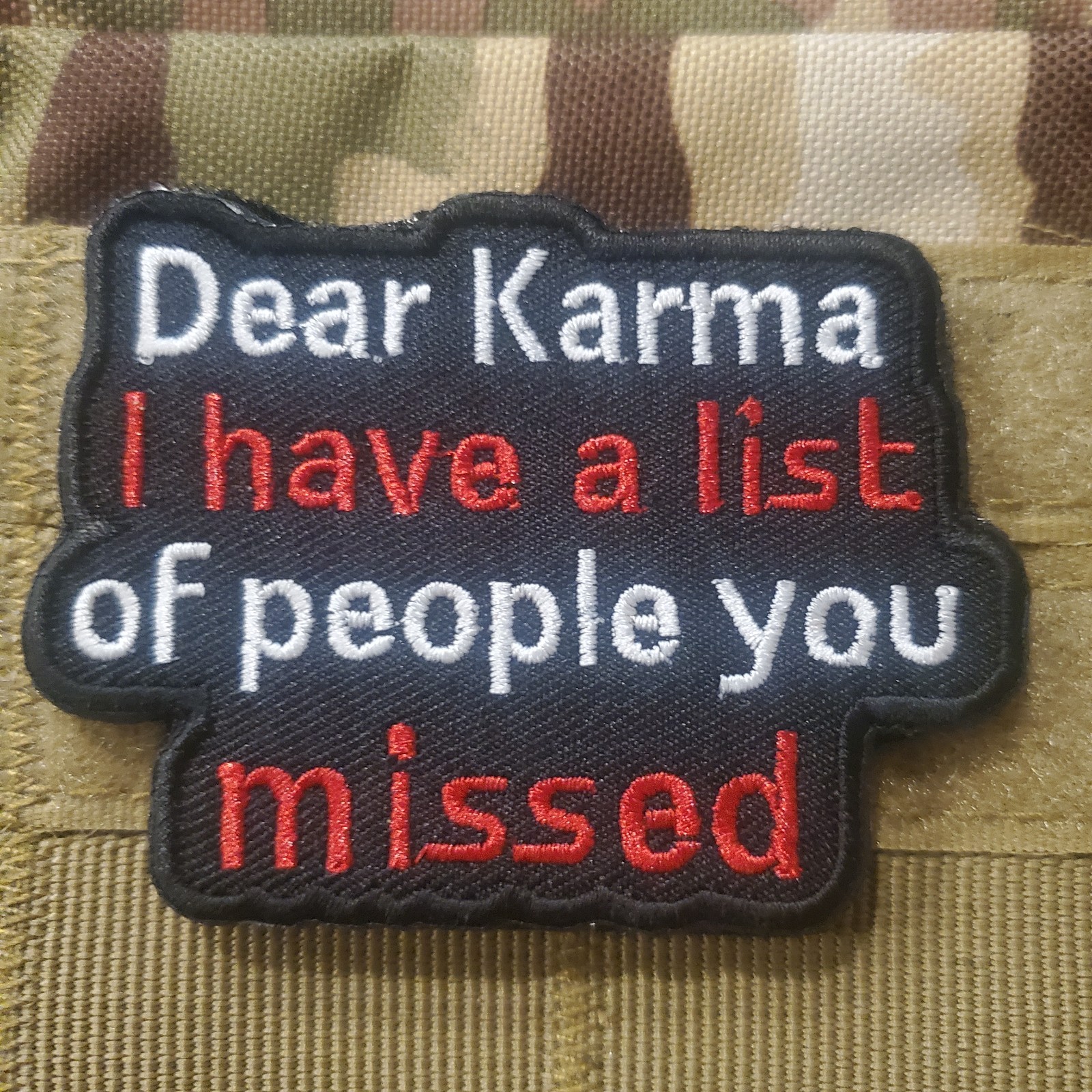 DEAR KARMA Sarcastic Tactical Morale Patch HOOK BACKING