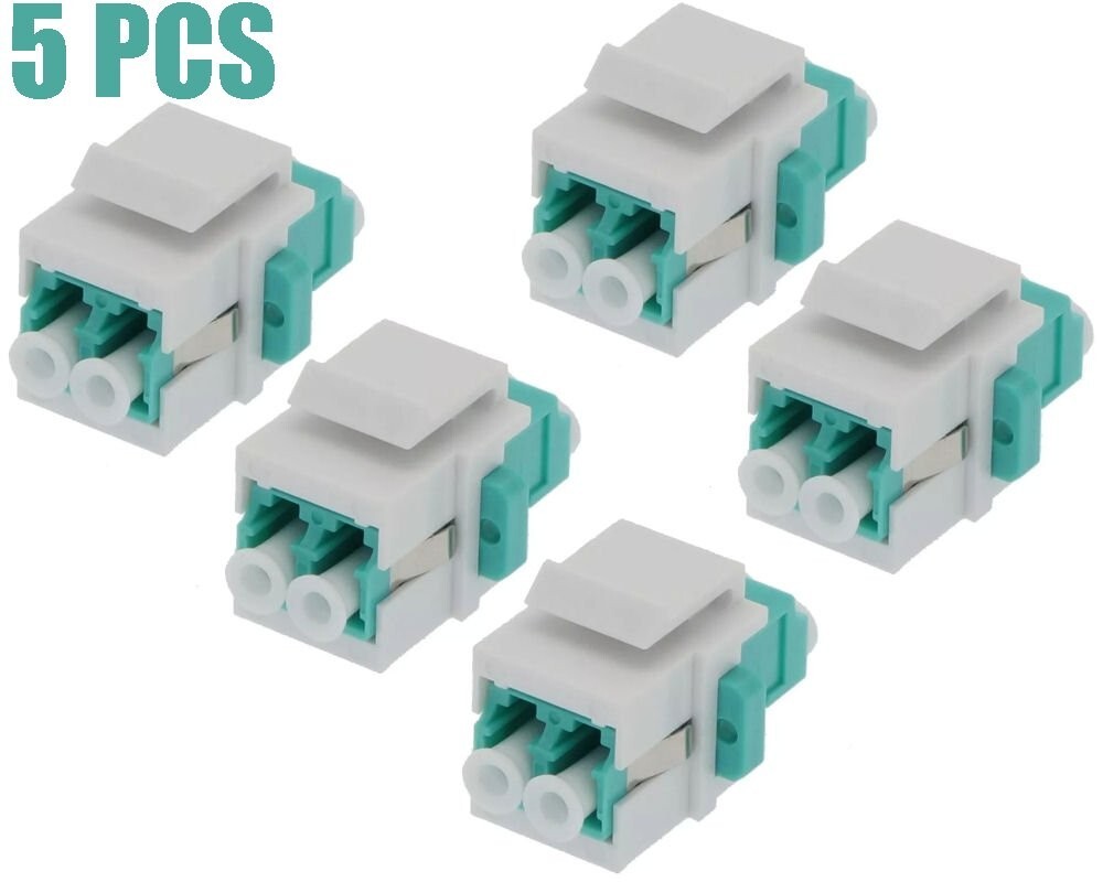 5 Pcs LC/UPC OM4 Duplex Multi Mode Fiber Optical Coupler Keystone Jack Aqua