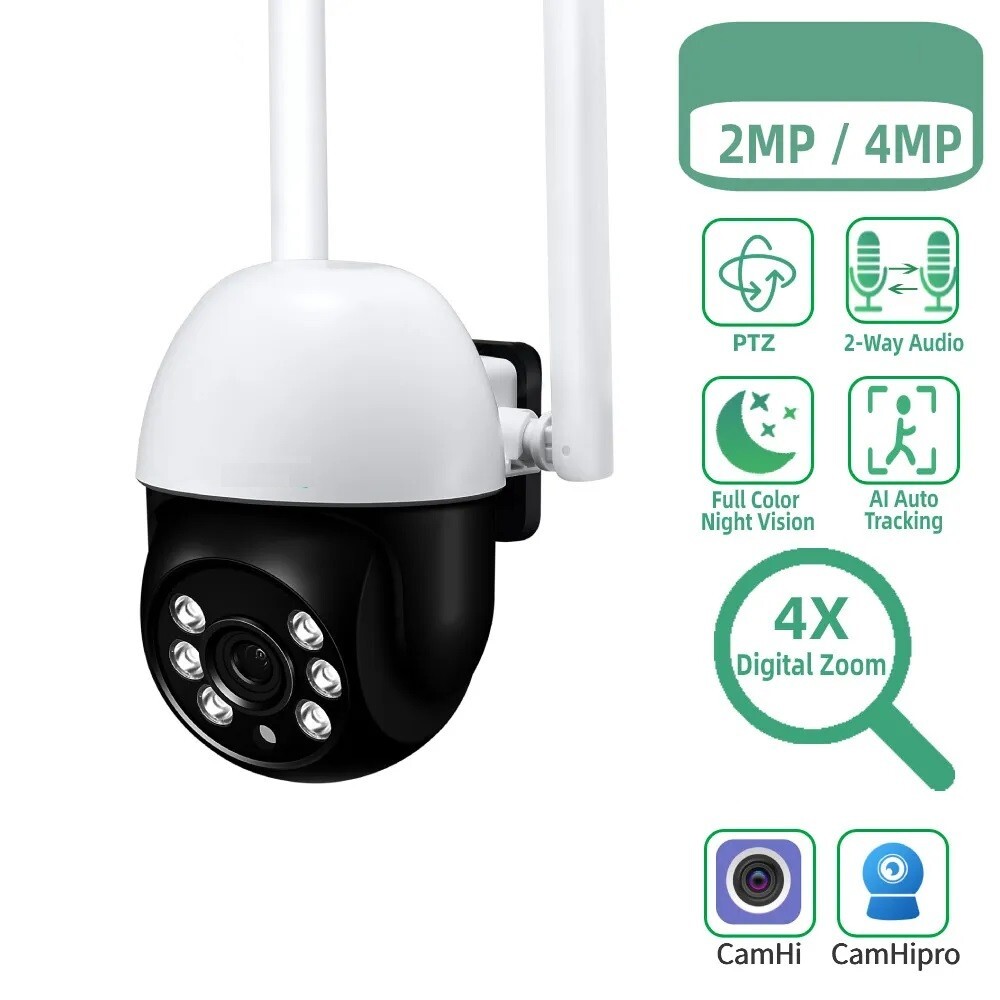 IP Camera P2P 4MP HD WiFi Color Night AI Auto Tracking Monitor for CamhiPro APP
