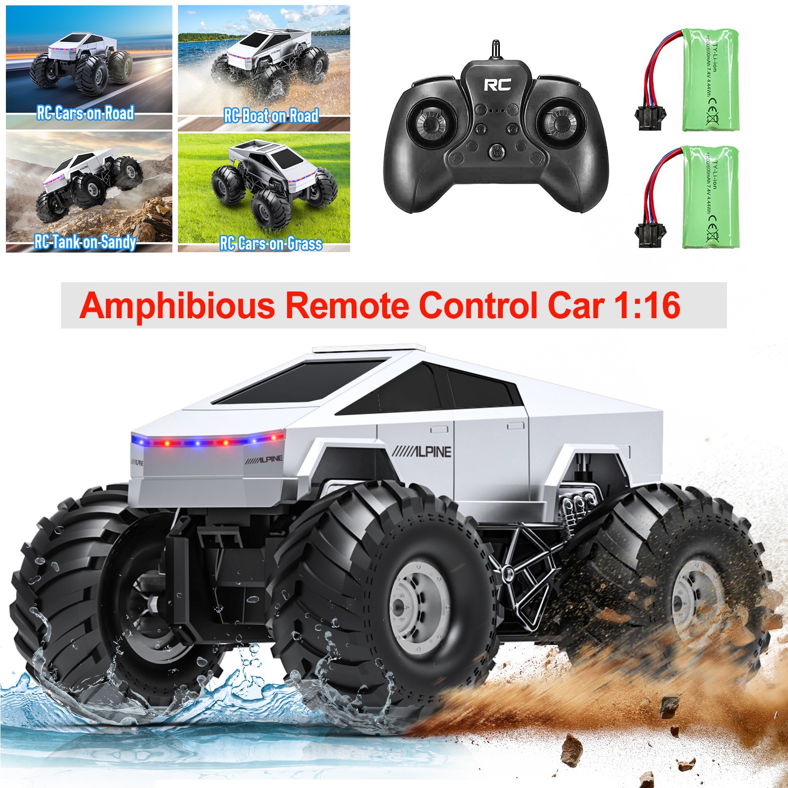 Tesla Amphibious Remote Control Car 1:16 Waterproof Truck RC Cars 4WD Off-Road