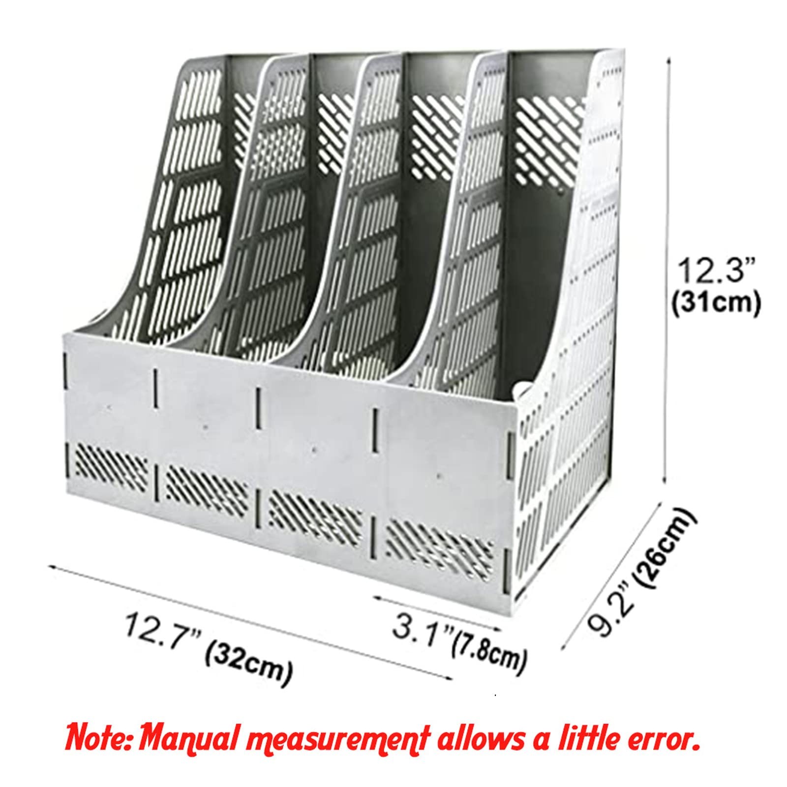 Gray 4 Compartments Vertical File Organizer Desktop Filing Box Magazine
