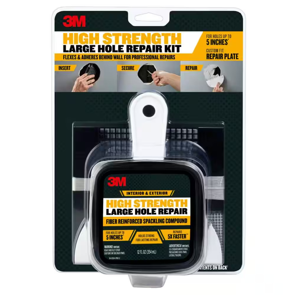 3M Large Hole Wall Repair Kit 12oz Fiber Reinforced Spackle Drywall Plaster Wood