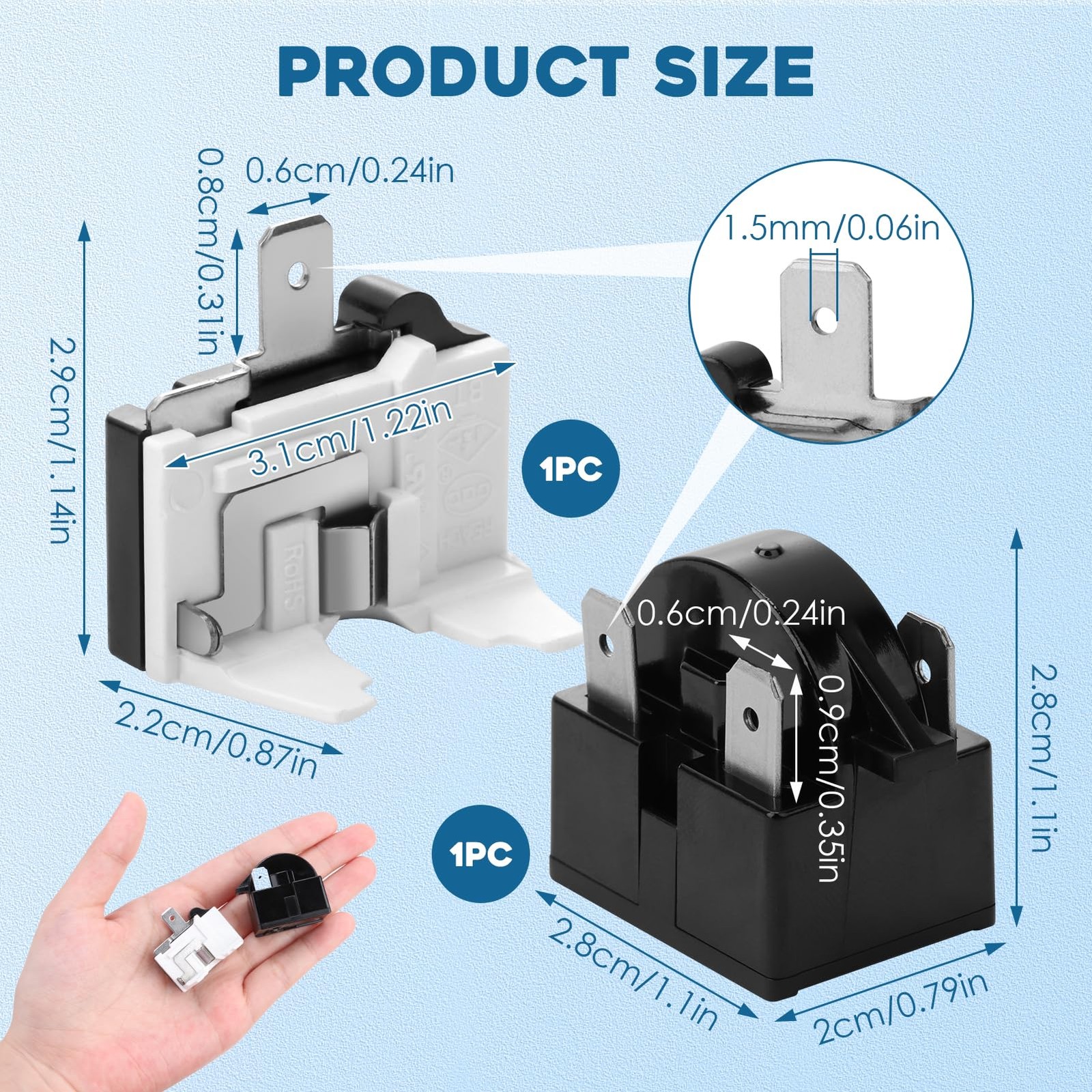 Refrigerator Starter Relay Set, 3 Pin 4.7 Ohm PTC Fridge Compressor Starter w...