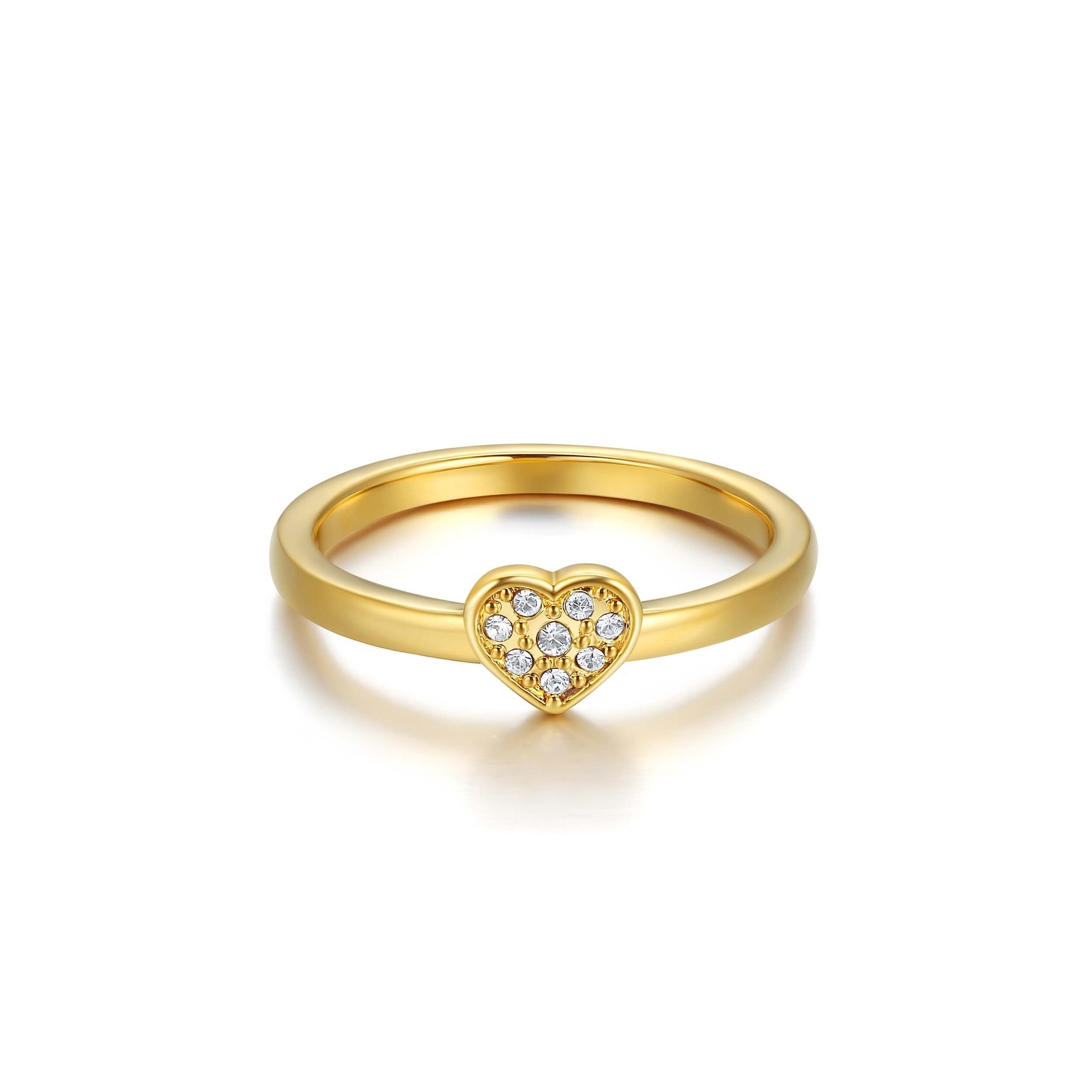 Minimalist Heart Stud Ring With Swarovski Crystals Gold Plated