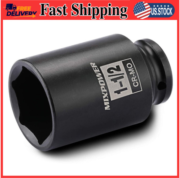 MIXPOWER 1/2 Inch Drive Deep Impact Socket 1-1/2 SAE, 1-1/2", Black