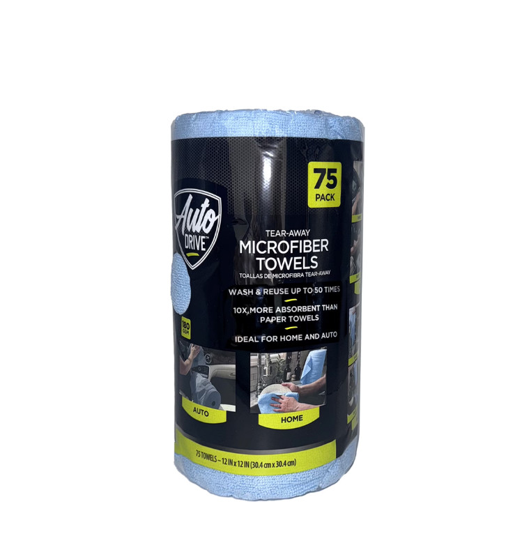 Auto Drive Tear Away Car Wash Multi-Purpose Microfiber Towel Roll, 75 Pack