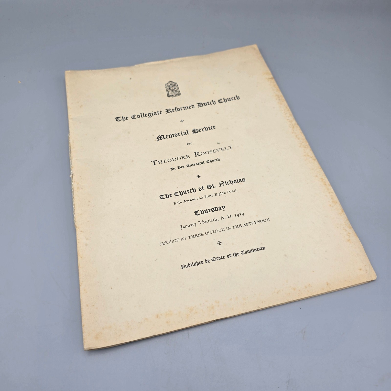 1919 Theodore Roosevelt Memorial Service Program