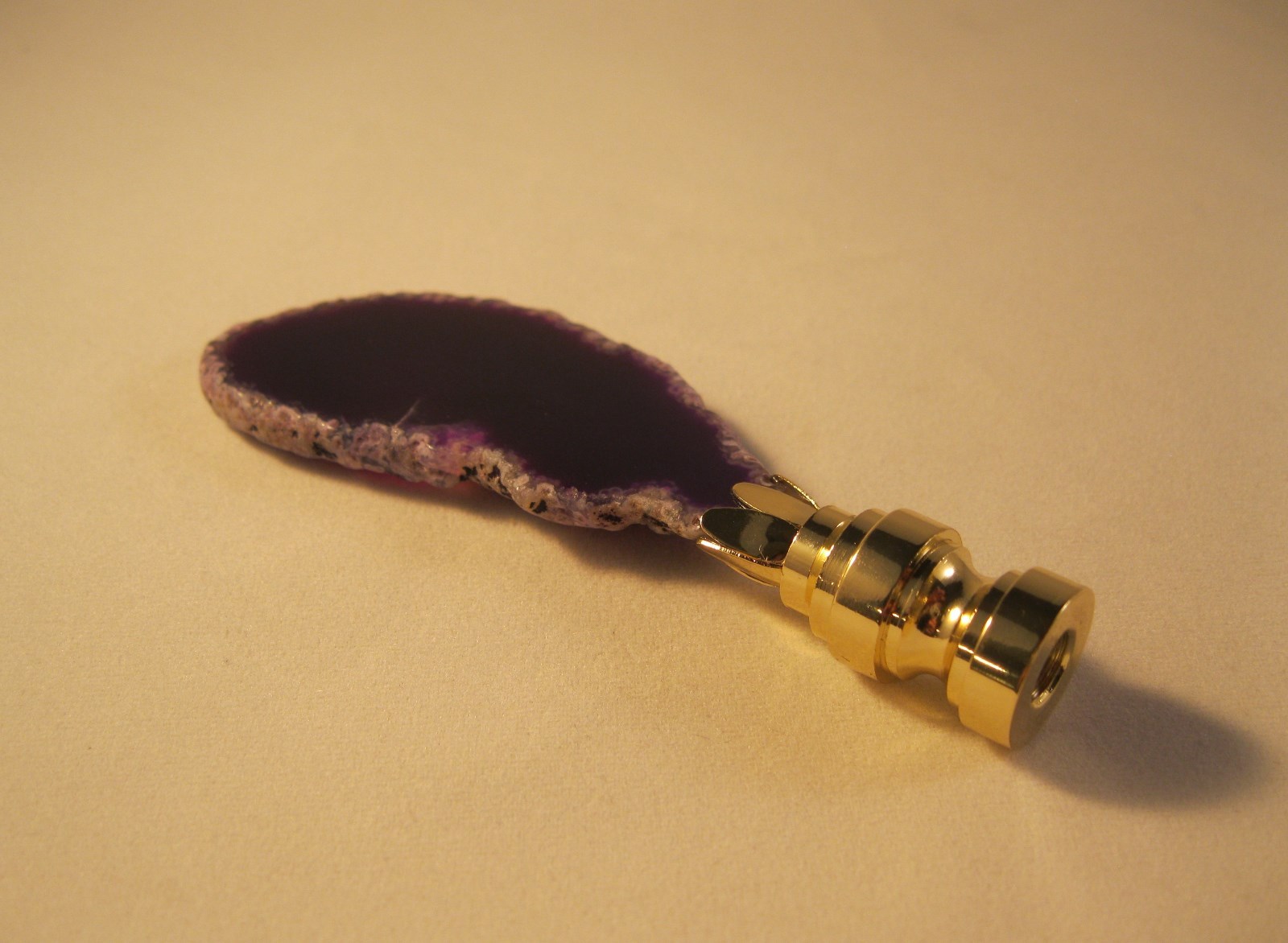 Lamp Finial-Natural PURPLE/AMETHYST AGATE-Brass Base