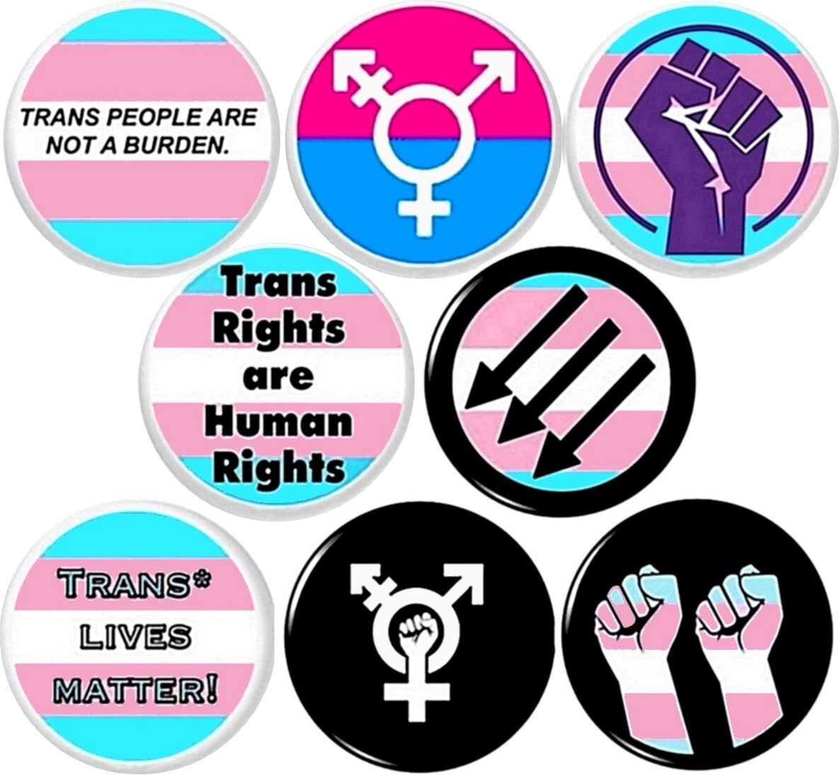 Trans 8 New 1" inch (25mm) Buttons pins Badge Lives Matter Gay Queer Transgender