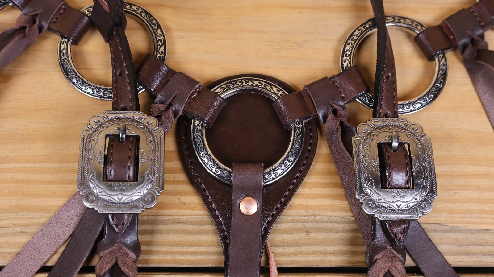 MOUSM Ring One Ear Headstall & Breast Collar Tack Set - Metallic Brown Leather