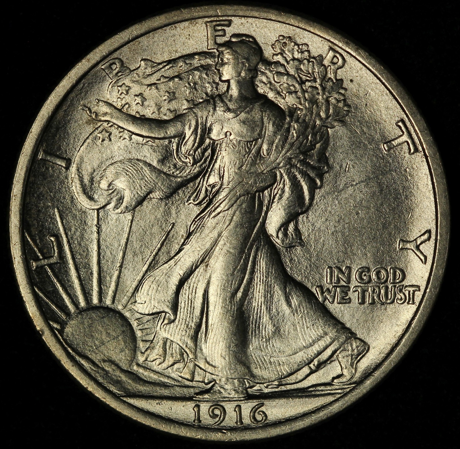 1916 50C Walking Liberty Silver Half Dollar- Free Shipping USA