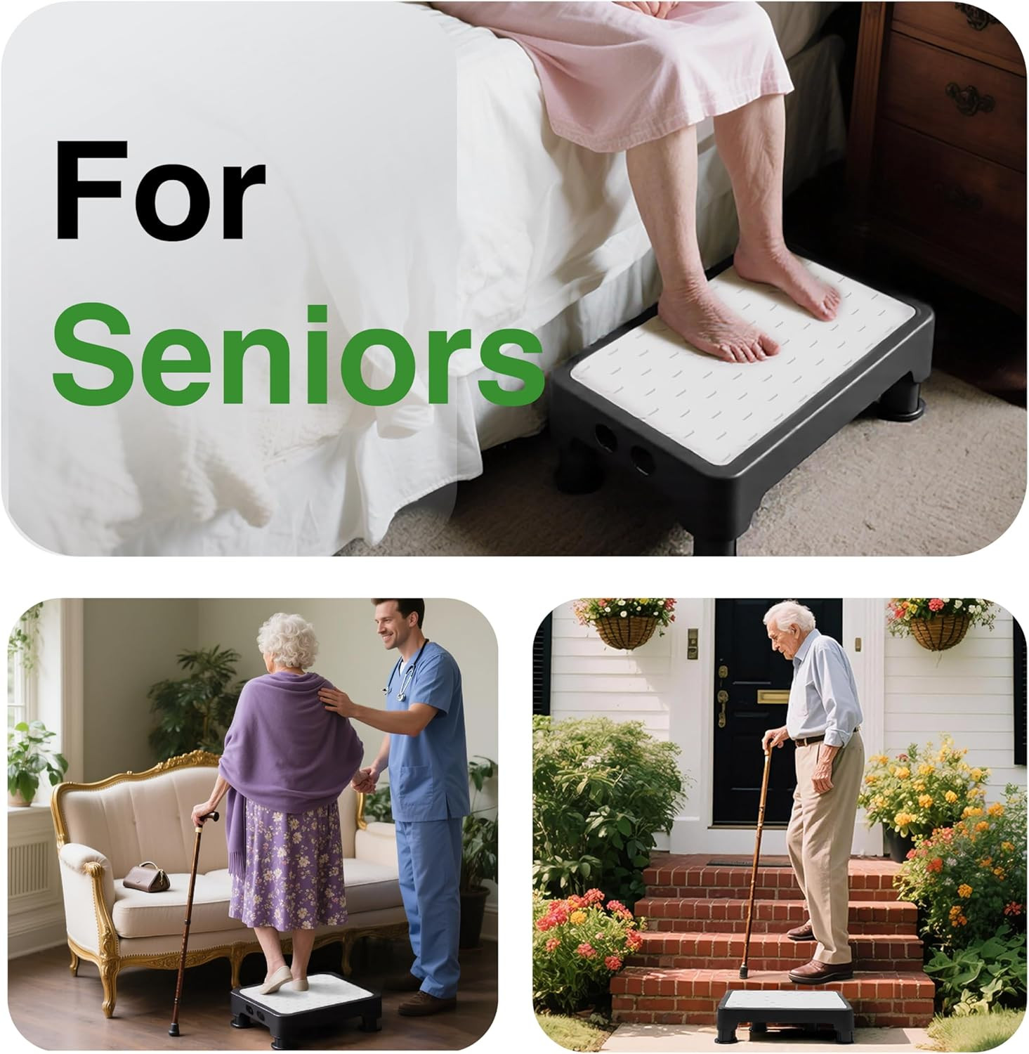 Adjustable Step Stool for Bed, Bathtub, Car and Kitchen, 4-Level Height 3.4"-5",