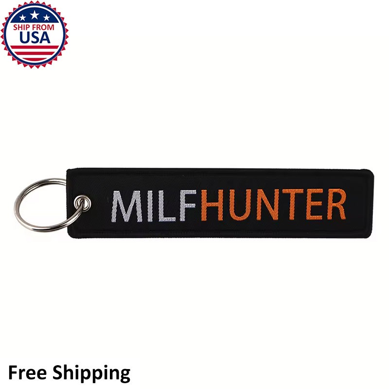 MILF Hunter Keychain Funny Adult Gag Gift Black Travel Luggage Bag Tag