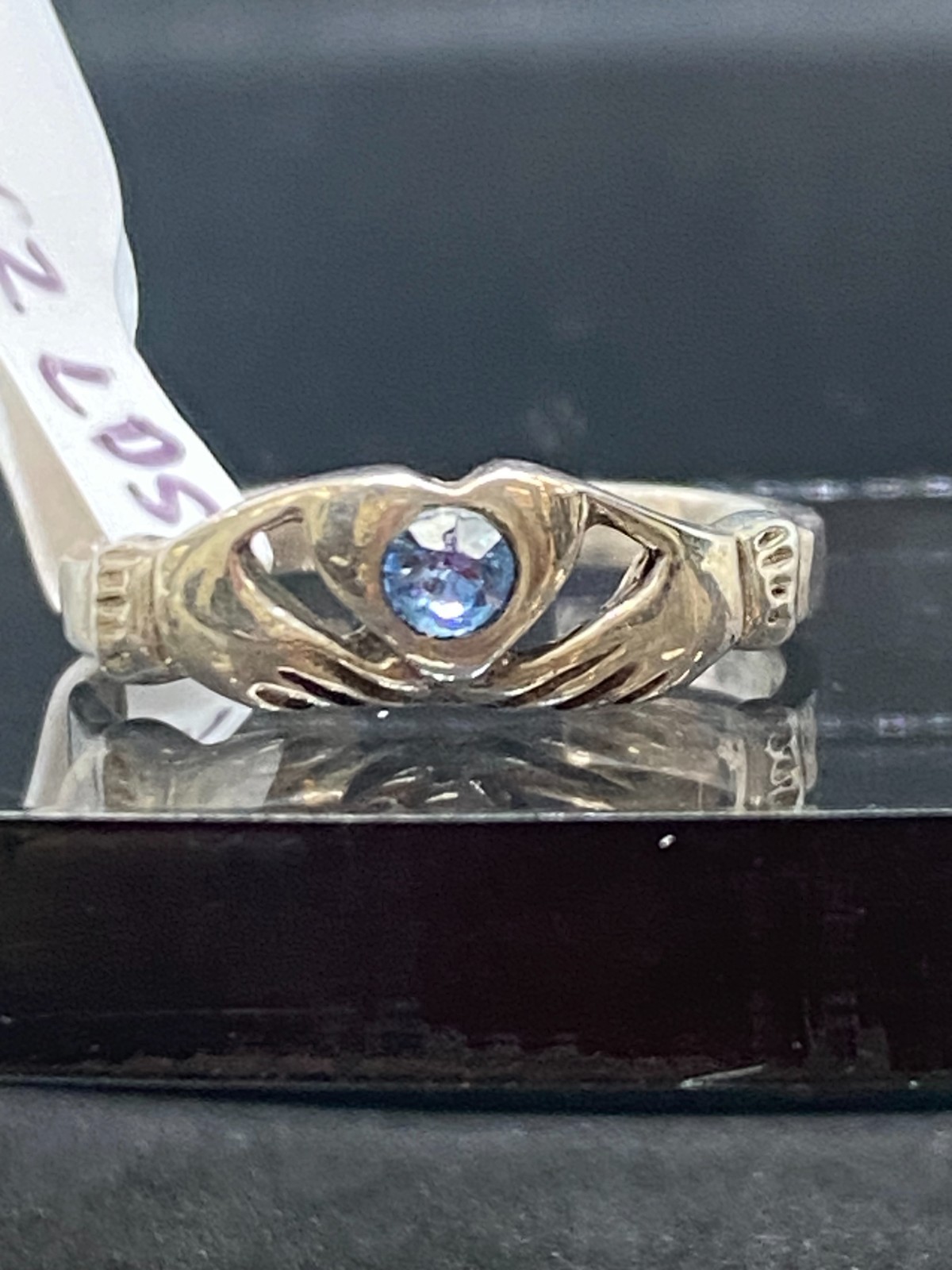 New Condition Sterling Silver Heart Hands Toe Ring With Blue Stone Adustable