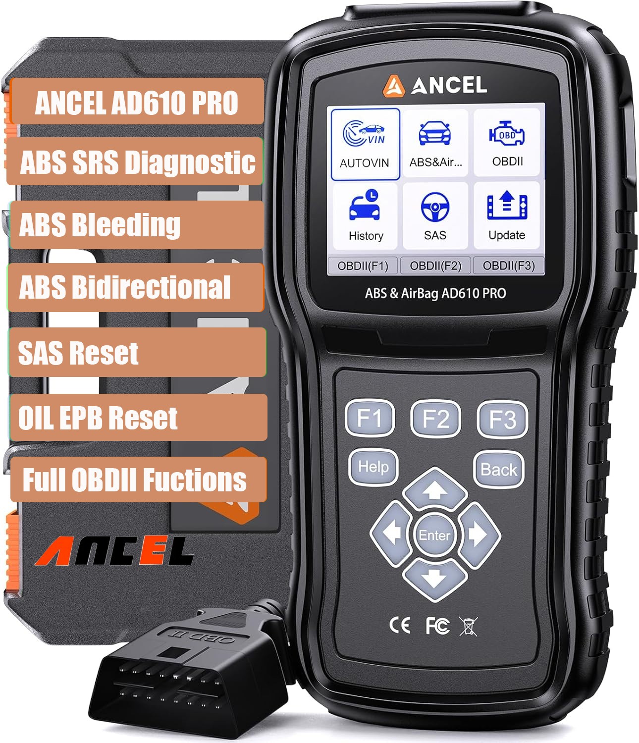 ANCEL AD610 PRO SRS SAS ABS Bleeding OBD2 Scanner Diagnostic Bidirectional EPB