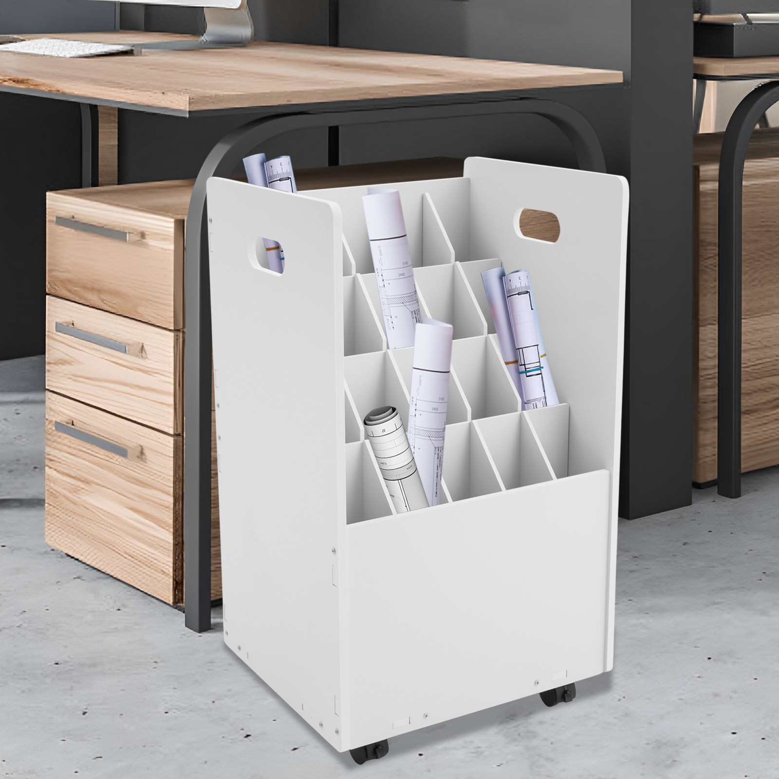 20-slot Roll File Organizer, Movable File Storage Cart, Roll Document Holder
