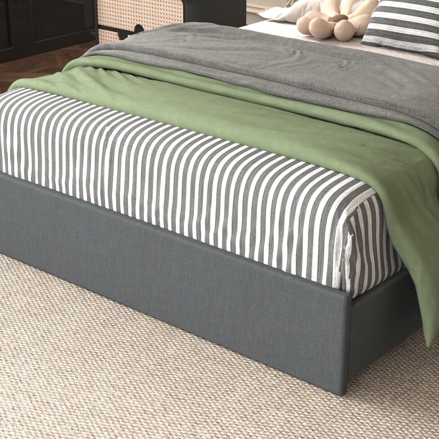 Full/Queen Size LED Bed Frame Upholstered Platform Bed w/ 4 Drawers & Headboard