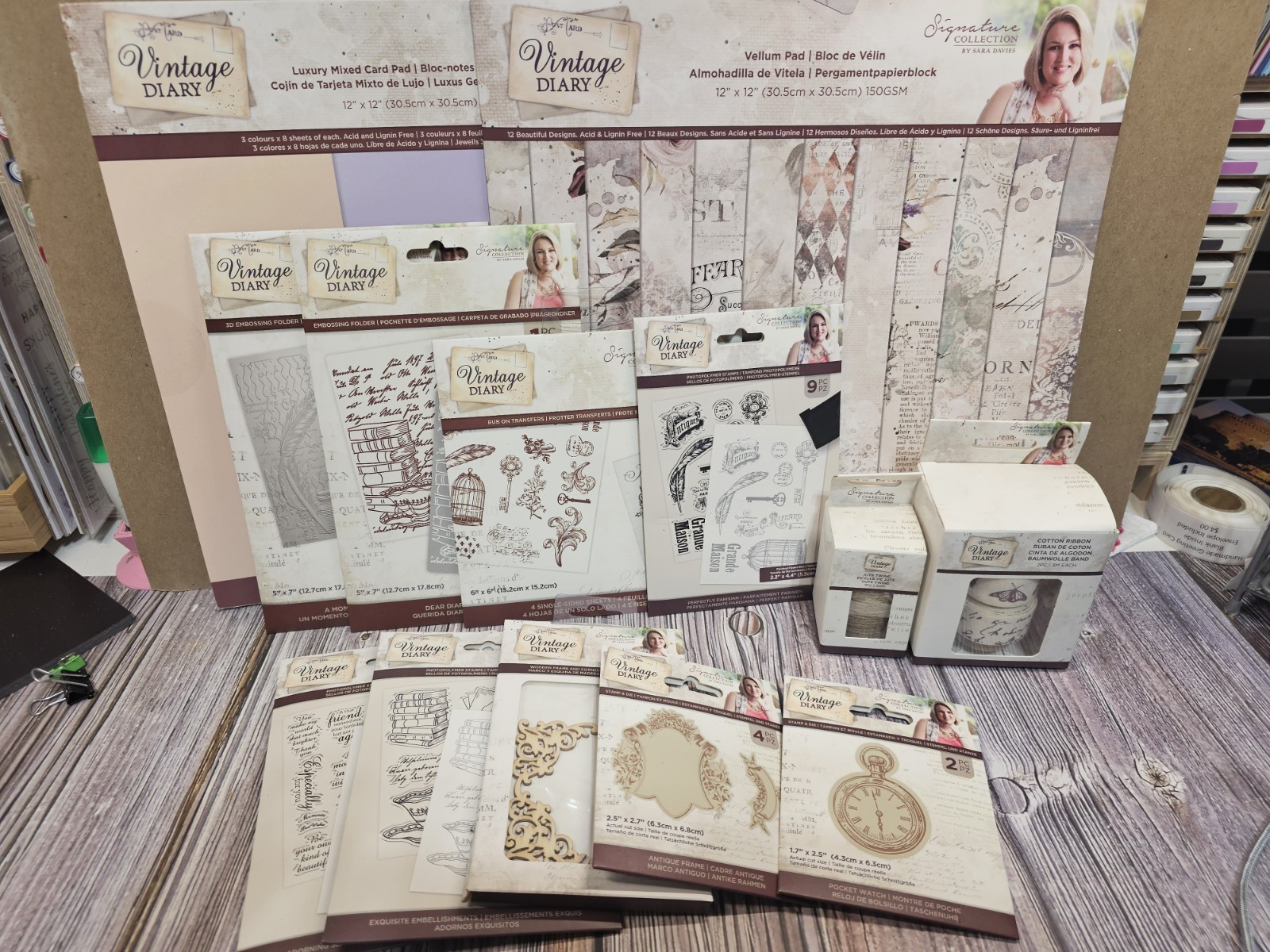 LOT OF 13 Crafters Companion Vintage Diary Collection STAMPS/DIES/VELLUM/EMBOSS