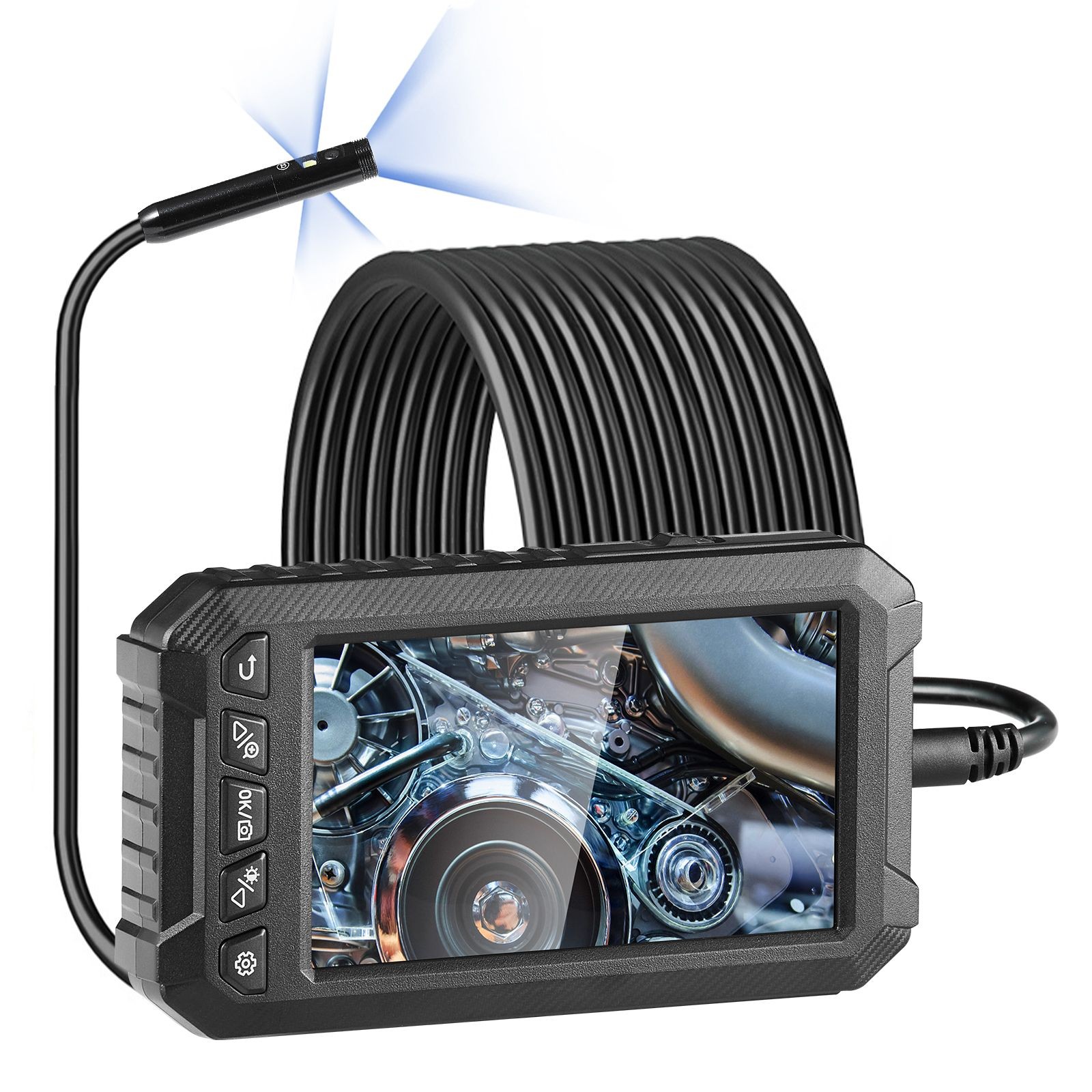 Endoscope Camera with Light, Triple Lens Industrial Borescope, 5" Screen 1080P