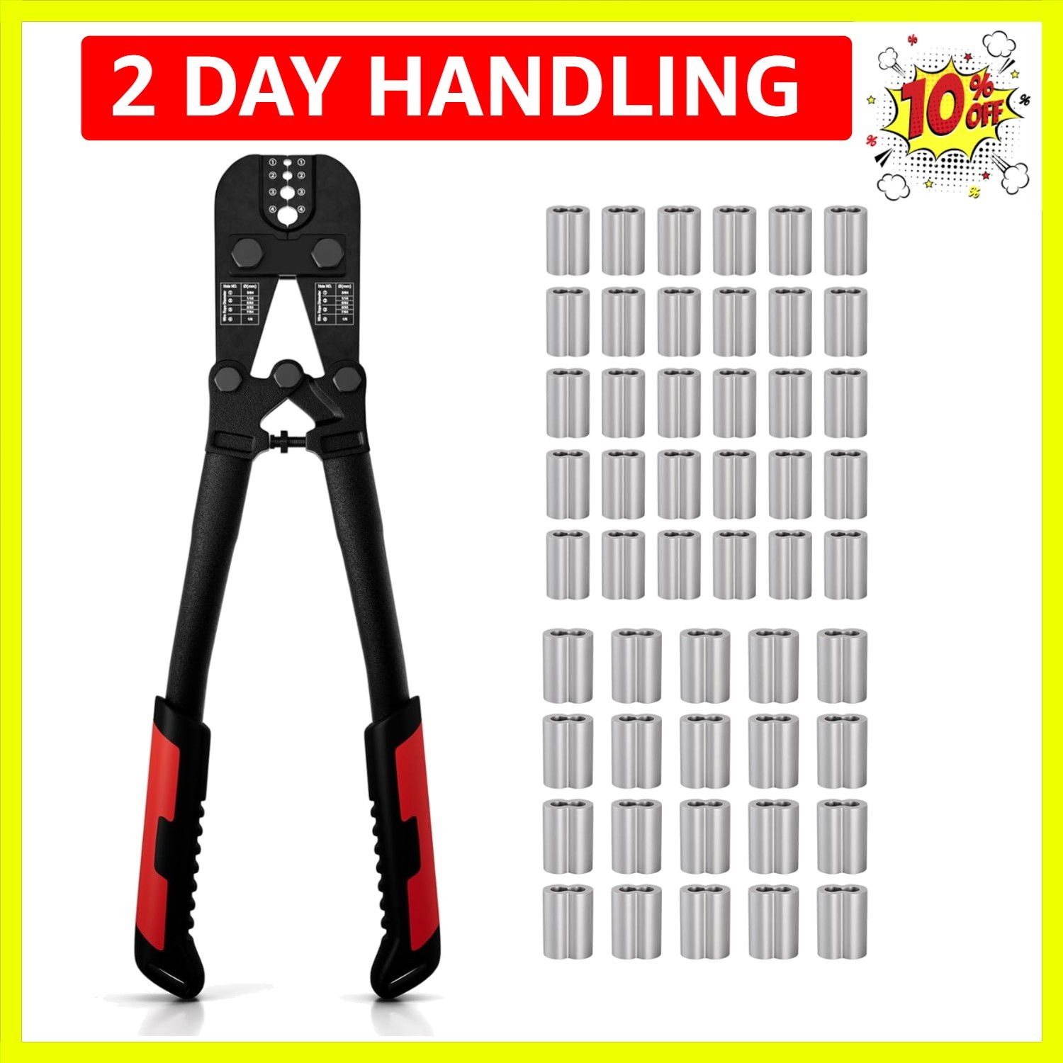 Wire Rope Crimper Tool Kit, Swagging Tool for Copper Aluminum Oval Sleeves, D...